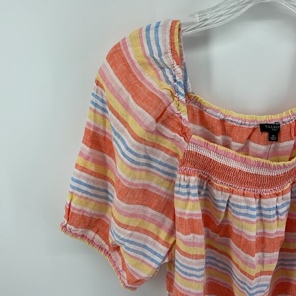 NWT Talbots 100% linen striped short puff sleeve square neck top sz 1X - Picture 3 of 7